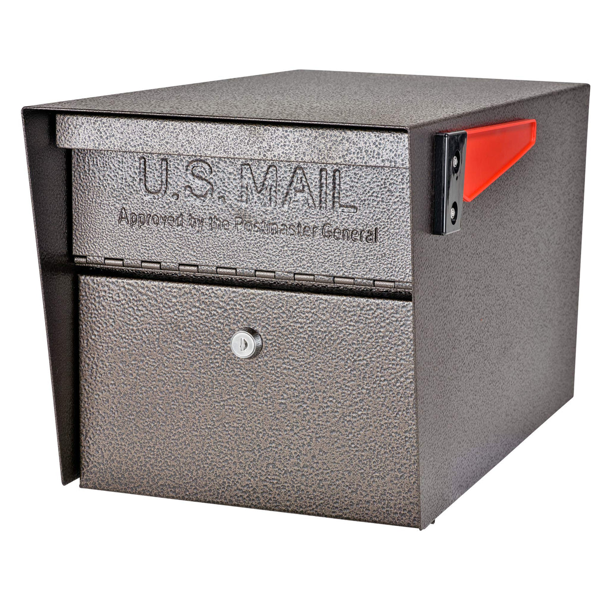 Mail Boss 7508 curbside mailbox front view shows secure locking for residential mail