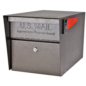Mail Boss 7508 curbside mailbox front view shows secure locking for residential mail