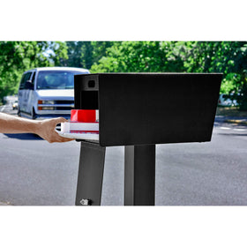 Mail Boss 7536 Street Safe Latitude lock close-up emphasizes chrome-alloy latch for strong security.