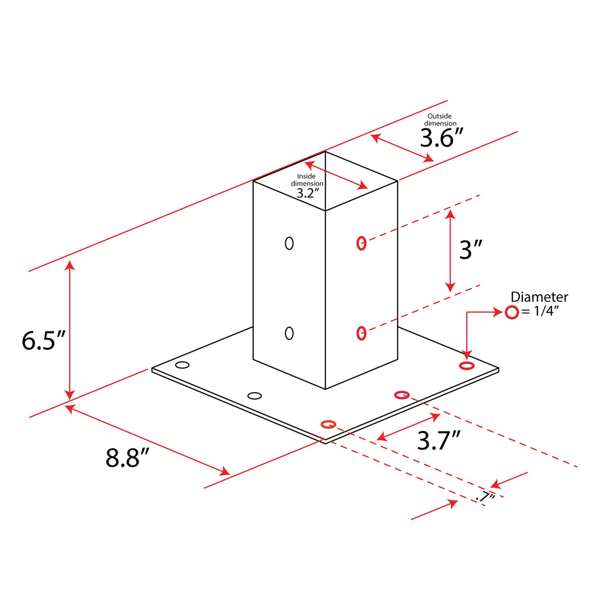 Mail Boss Black 7155 base plate installed on surface, ideal for curb or sidewalk mounting.