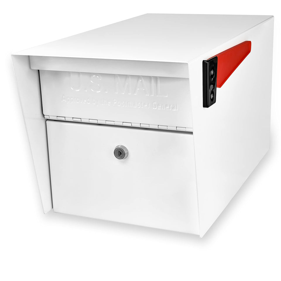 Mail Boss 7509 curbside mailbox in alpine white with secure locking for residential use.