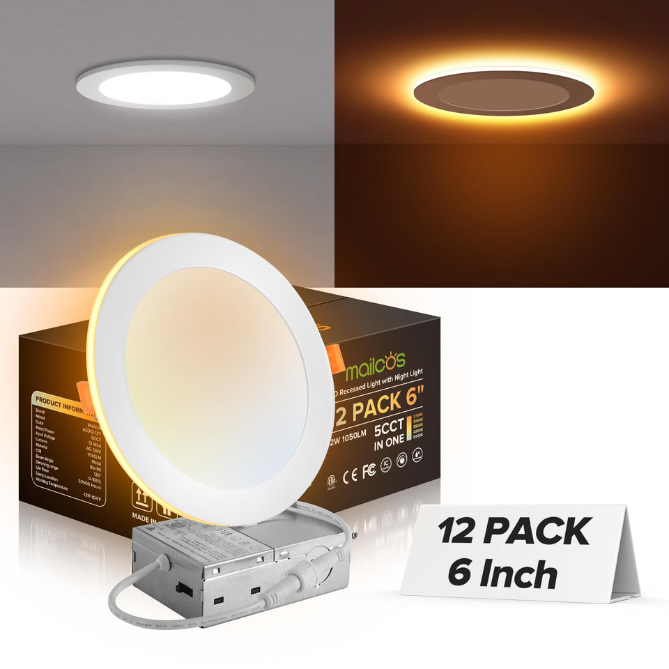 MAILCOS 12 pack 6 inch downlight with night light glow for cozy evenings