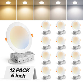 MAILCOS 12-pack 6-inch LED recessed light with junction box for easy ceiling retrofit.
