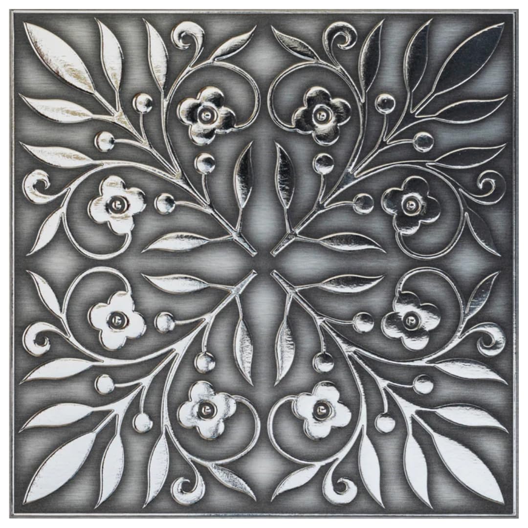 Main Street Brushed Nickel Silver Leaves backsplash tile showcases a modern, durable backsplash accent.