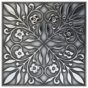 Main Street Brushed Nickel Silver Leaves backsplash tile showcases a modern, durable backsplash accent.