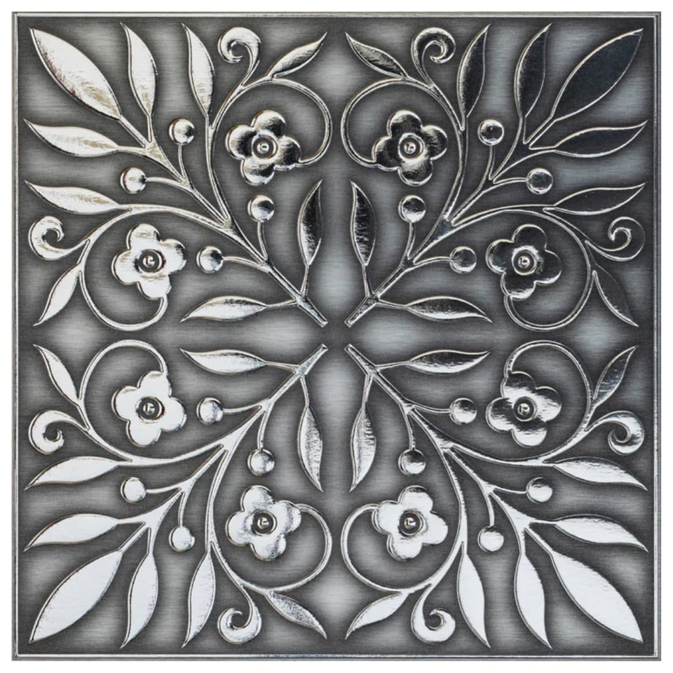 Main Street Brushed Nickel Silver Leaves backsplash tile showcases a modern, durable backsplash accent.