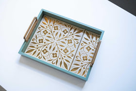 Main Street 8x8 blue-silver leaf pattern paper tiles for walls