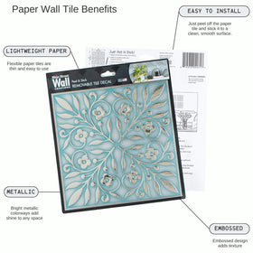 Main Street removable backsplash tile featuring teal leaves for apartments.