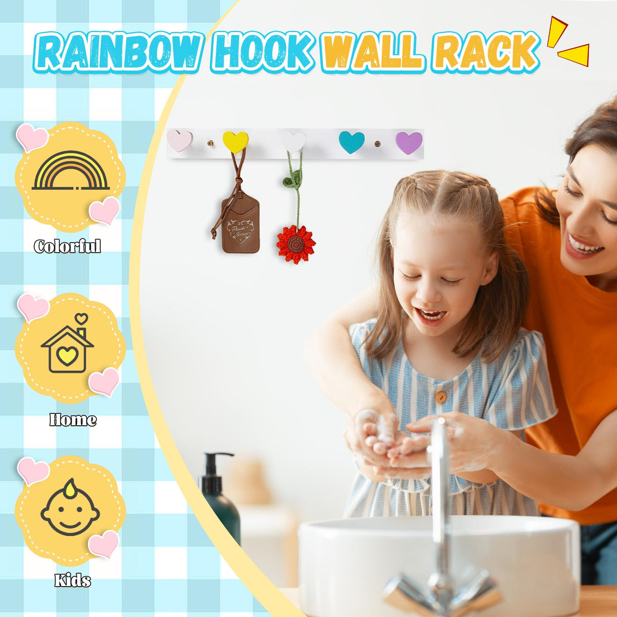 Maitys heart hooks safely hold coats, hats, and towels for kids.