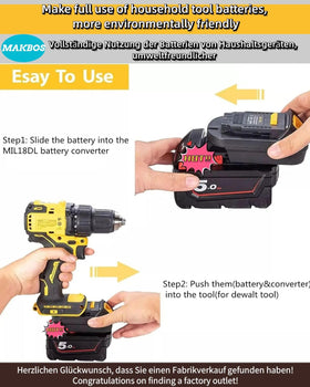 MAKBOS MIL18DL adapter secure lock; tight connection prevents battery slippage.