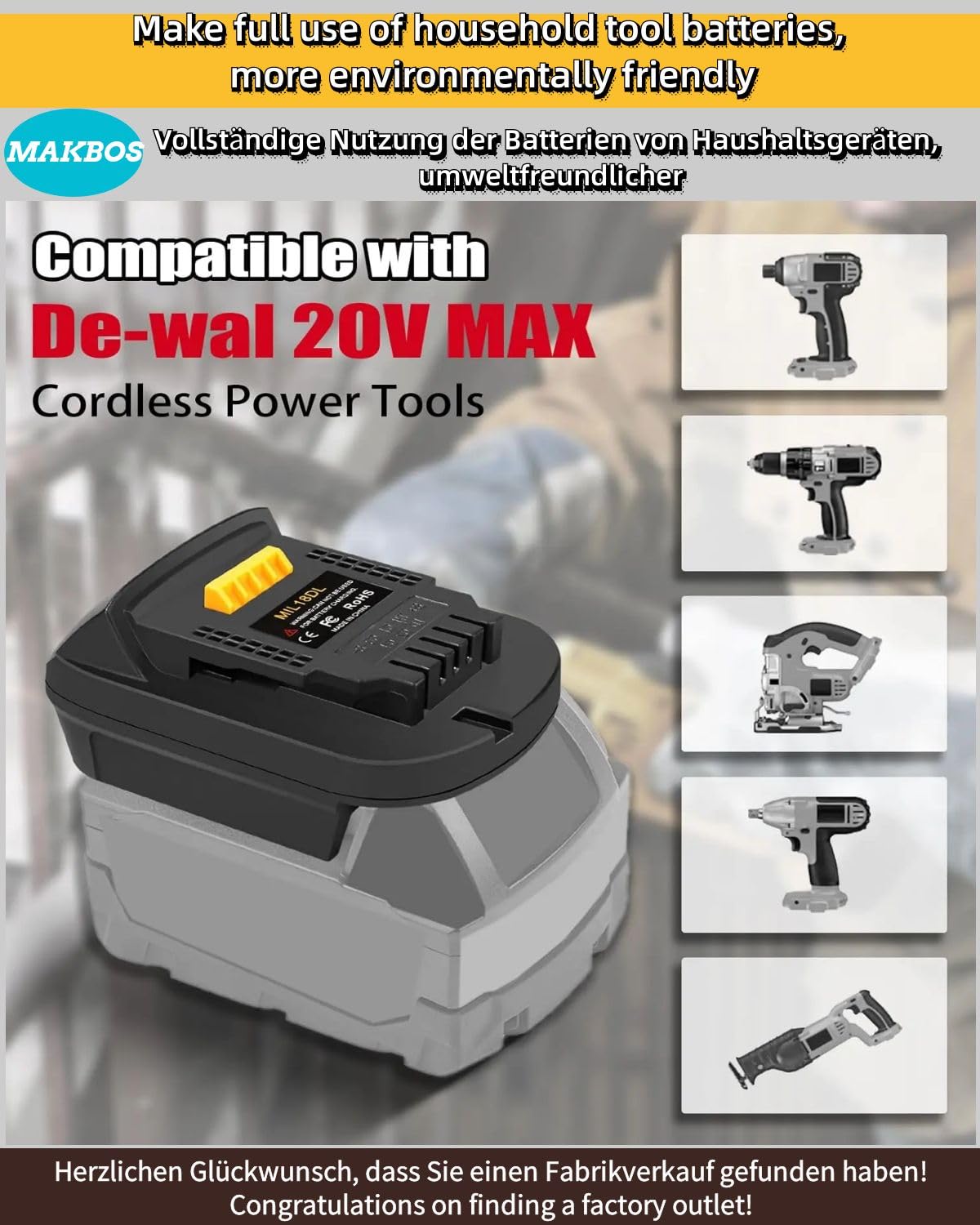 MAKBOS MIL18DL bottom section; Milwaukee M18 compatibility demonstrated.