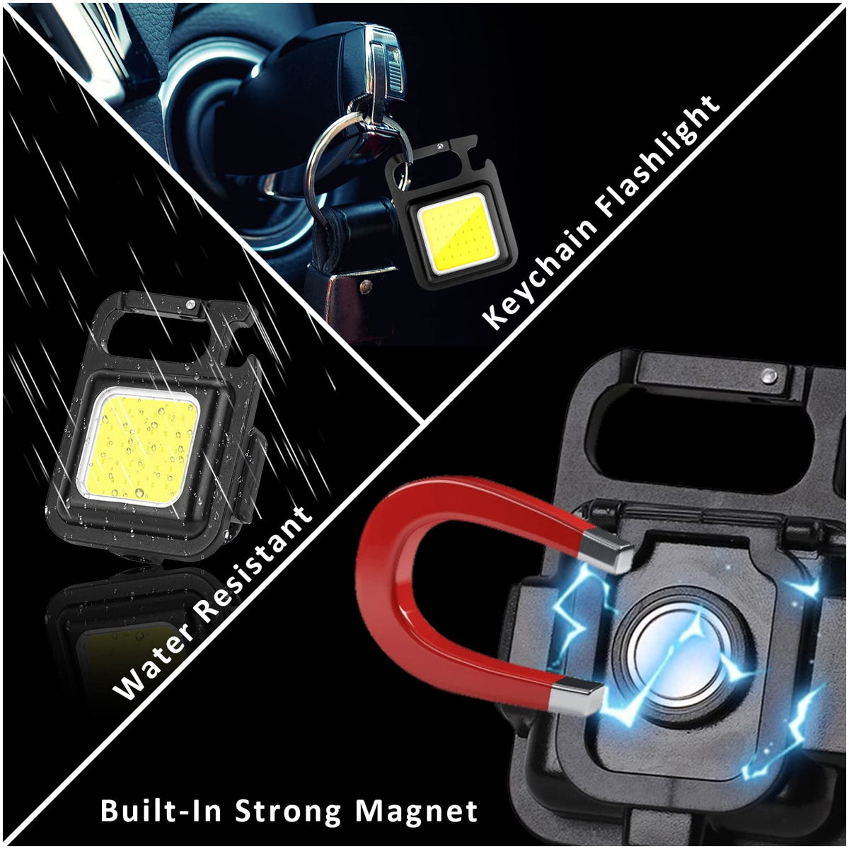 MAKDAK COB keychain flashlight provides 360-degree lighting with hook