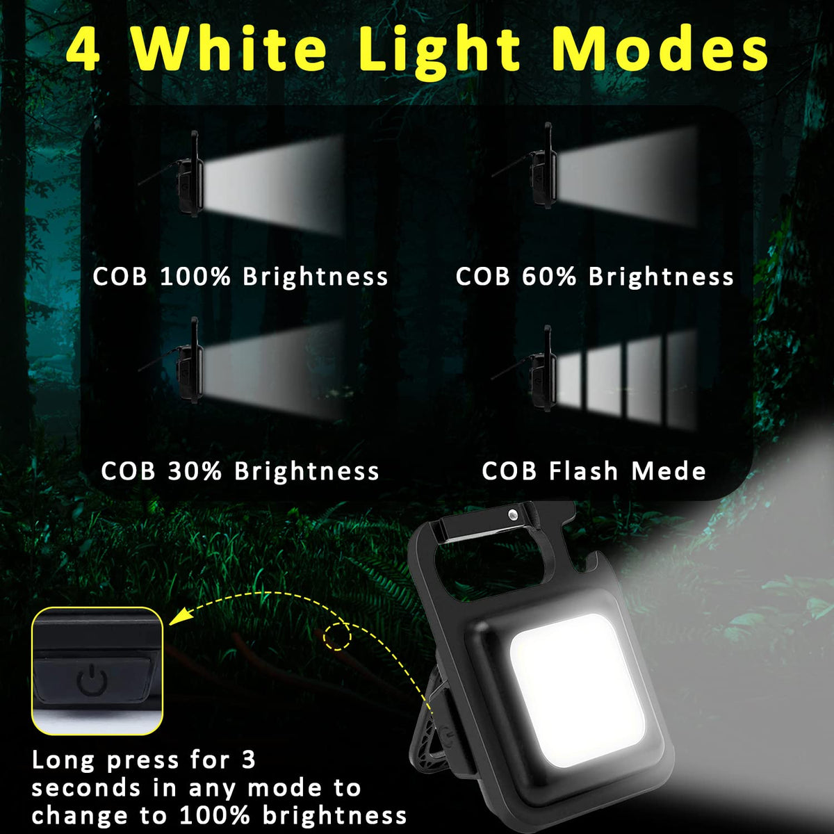 MAKDAK COB keychain flashlight with 180-degree rotatable handle for flexibility