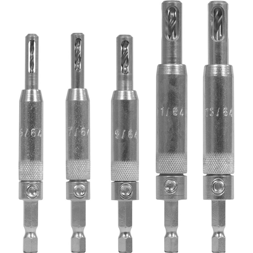 Make it Snappy 5pc self-centering hinge bits for precise cabinet holes.