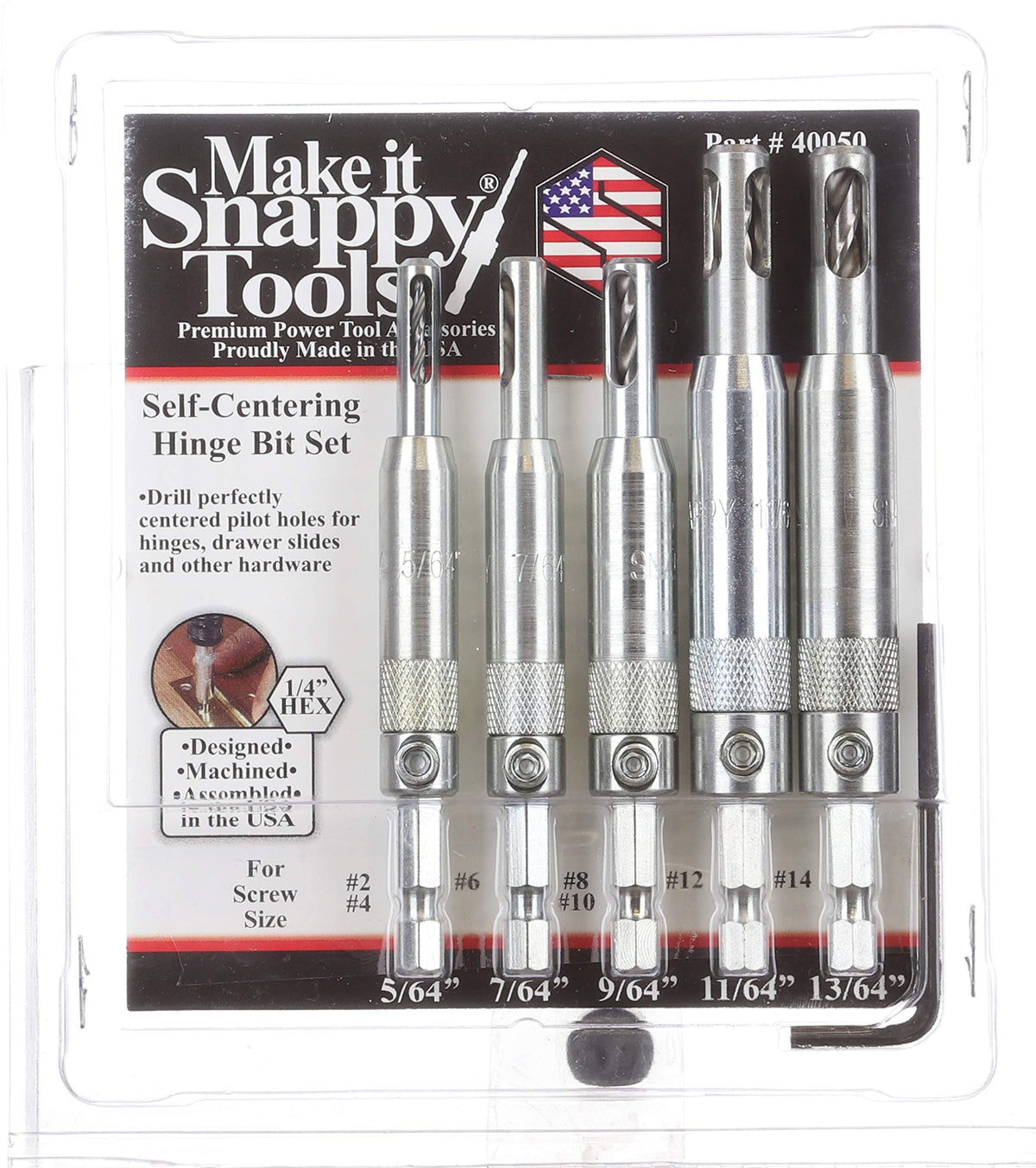 Make it Snappy hinge hole-centering guide ensures accurate alignment.