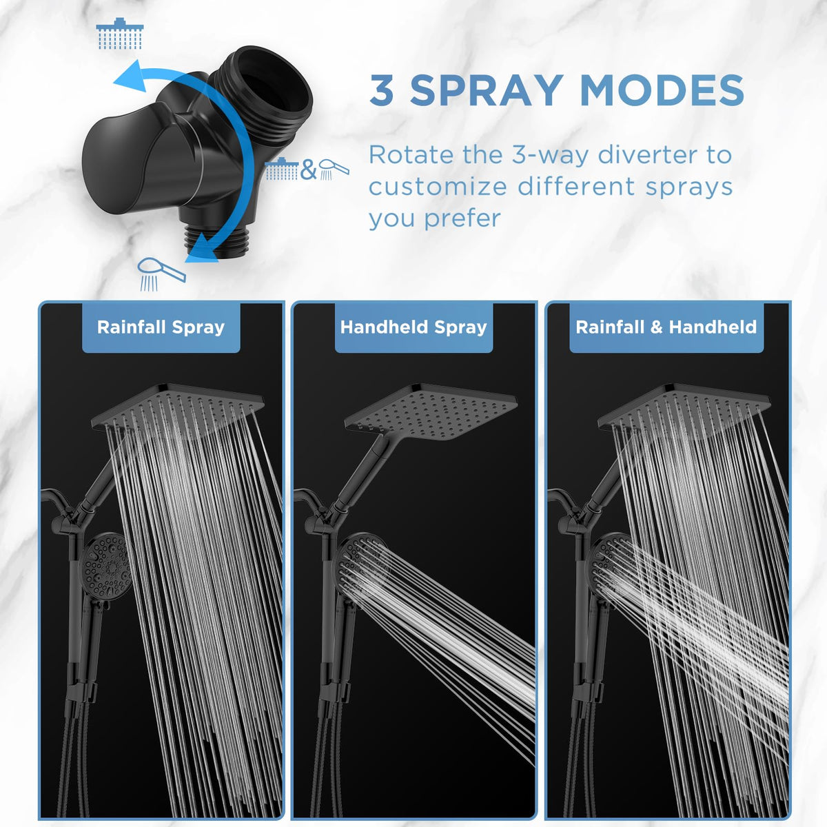 MakeFit 59-inch stainless steel hose provides flexible reach.
