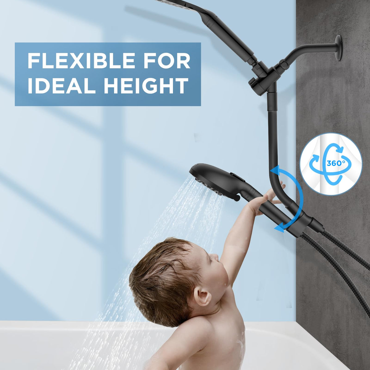MakeFit adjustable shower bar lets you easily angle for personalized coverage.
