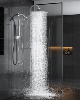 MakeFit all-metal dual shower head with curved extension for durability