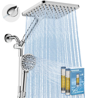 MakeFit dual-filtered rain shower head assembly delivers enveloping coverage for a spa-like shower