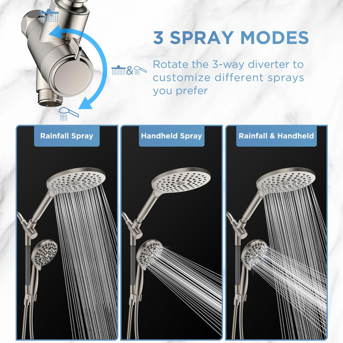 MakeFit dual shower head combo 59-inch hose extends reach for hard-to-reach areas