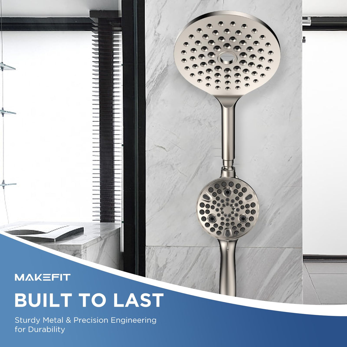 MakeFit dual shower head combo three-way diverter lets you mix spray patterns