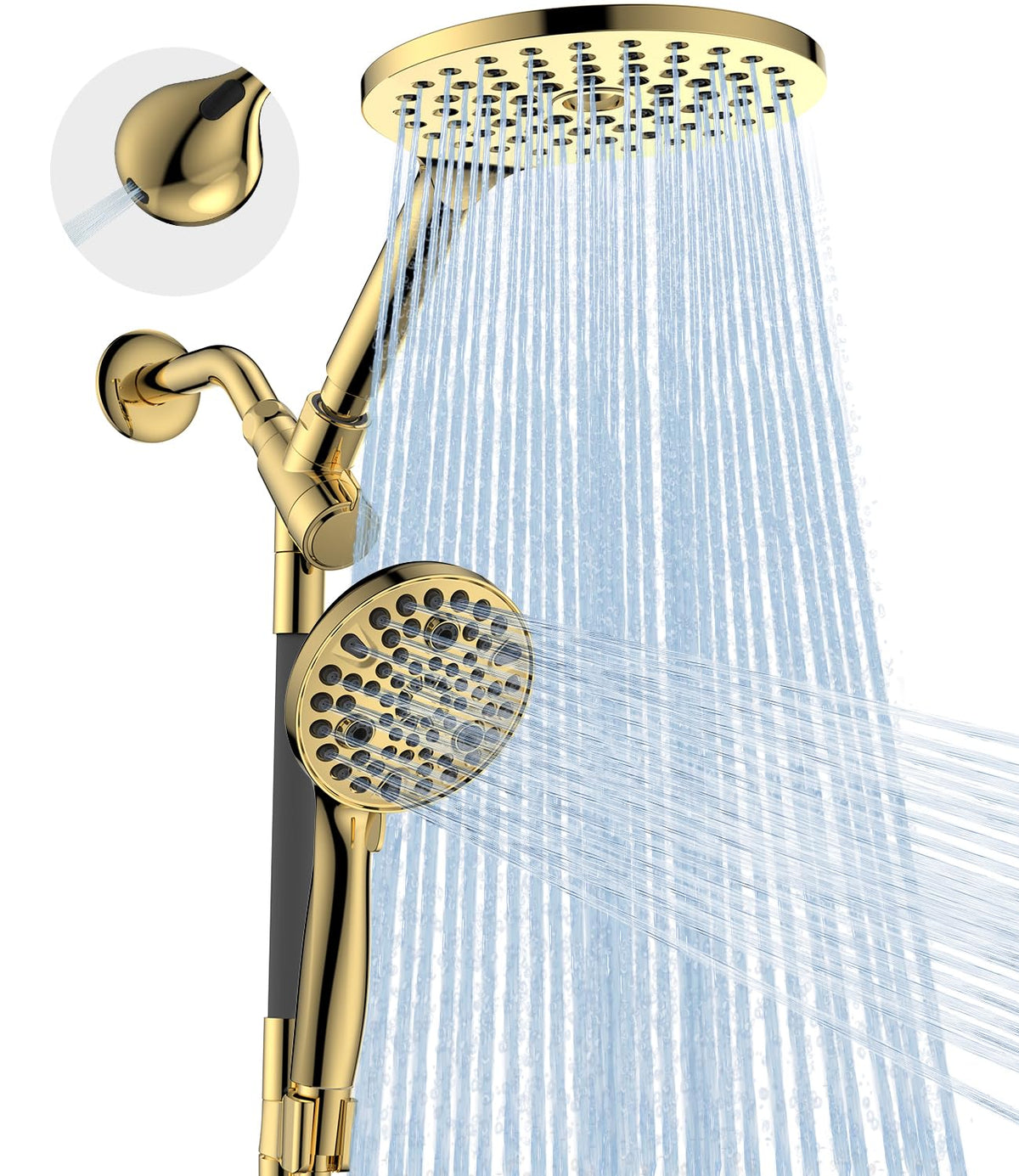 MakeFit dual shower head rainfall focus for full body coverage with high-pressure streams.