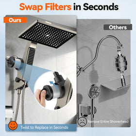 MakeFit dual showerhead system offers versatile rainfall and handheld rinsing.