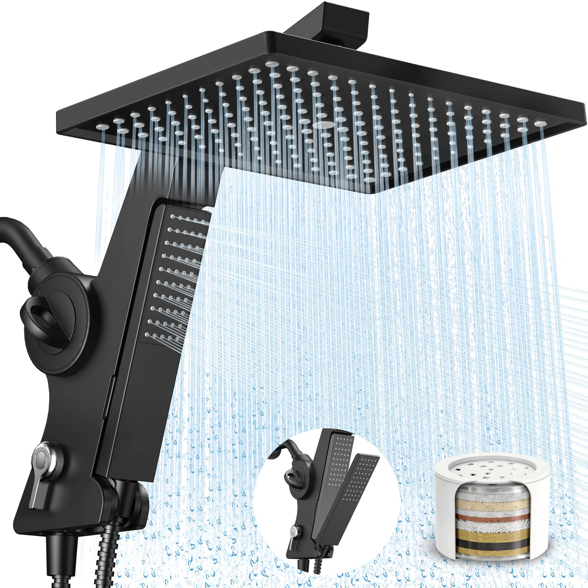 MakeFit filtered rain shower head with handheld combo delivers full-body coverage and convenience