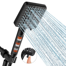 MakeFit filtered shower head in black with six modes for versatile showers.