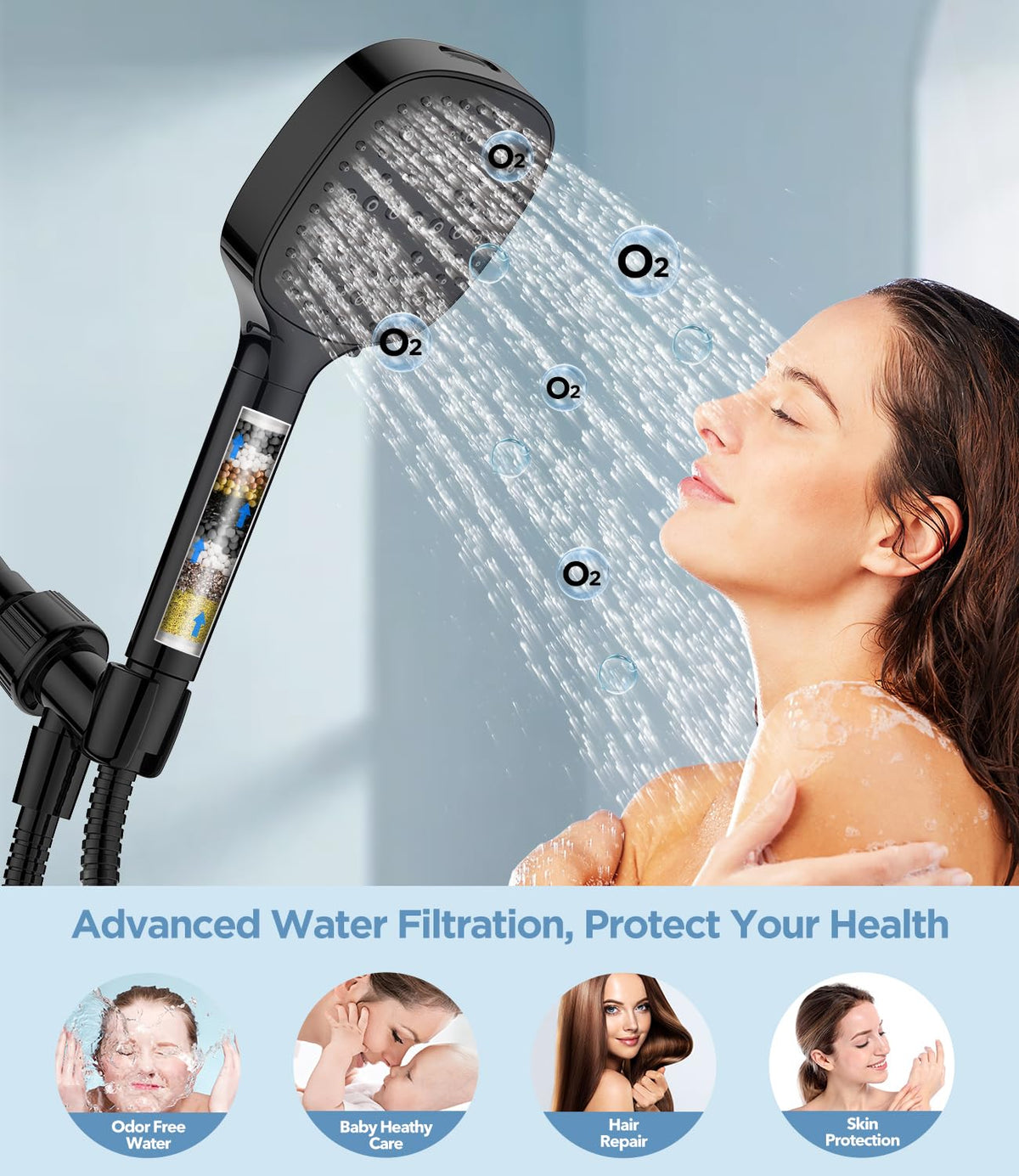 Filtration system in MakeFit shower head reduces chlorine and metals during showers