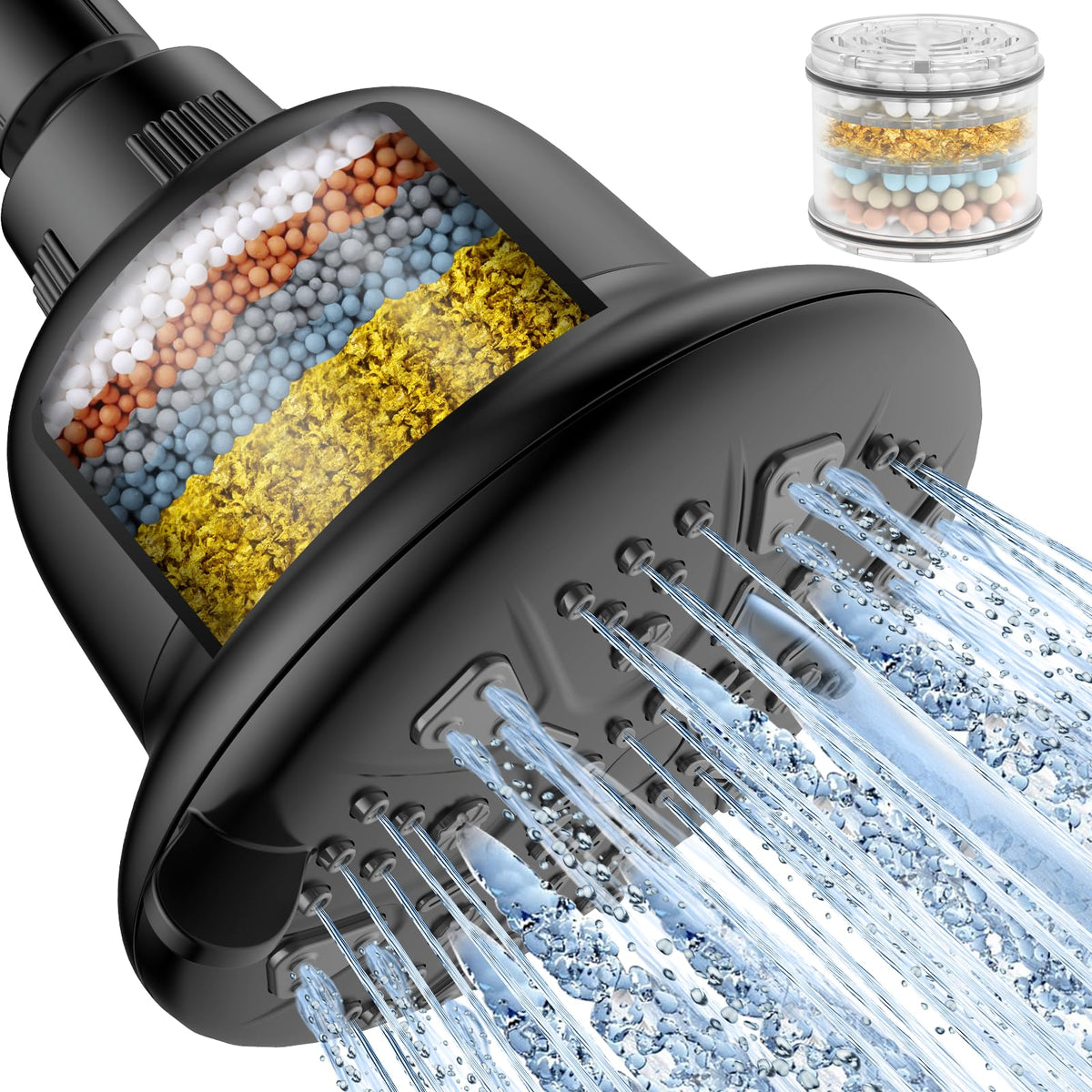 MakeFit filtered shower head in matte black delivers clean water and luxury shower comfort.