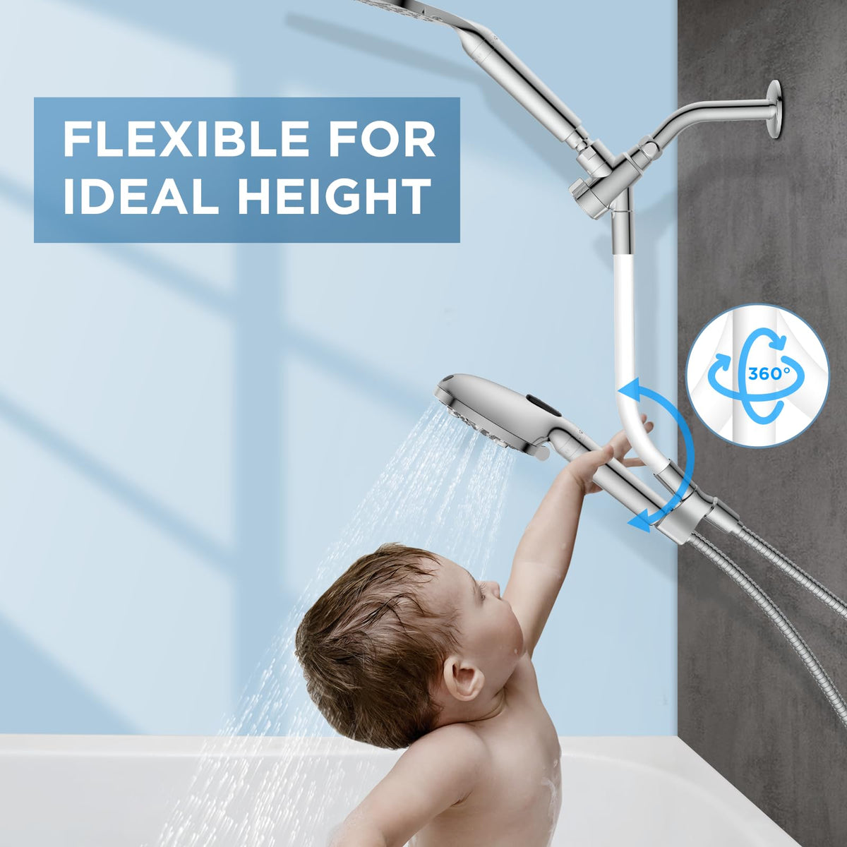 MakeFit handheld shower head close-up showing filtration media for cleaner water.