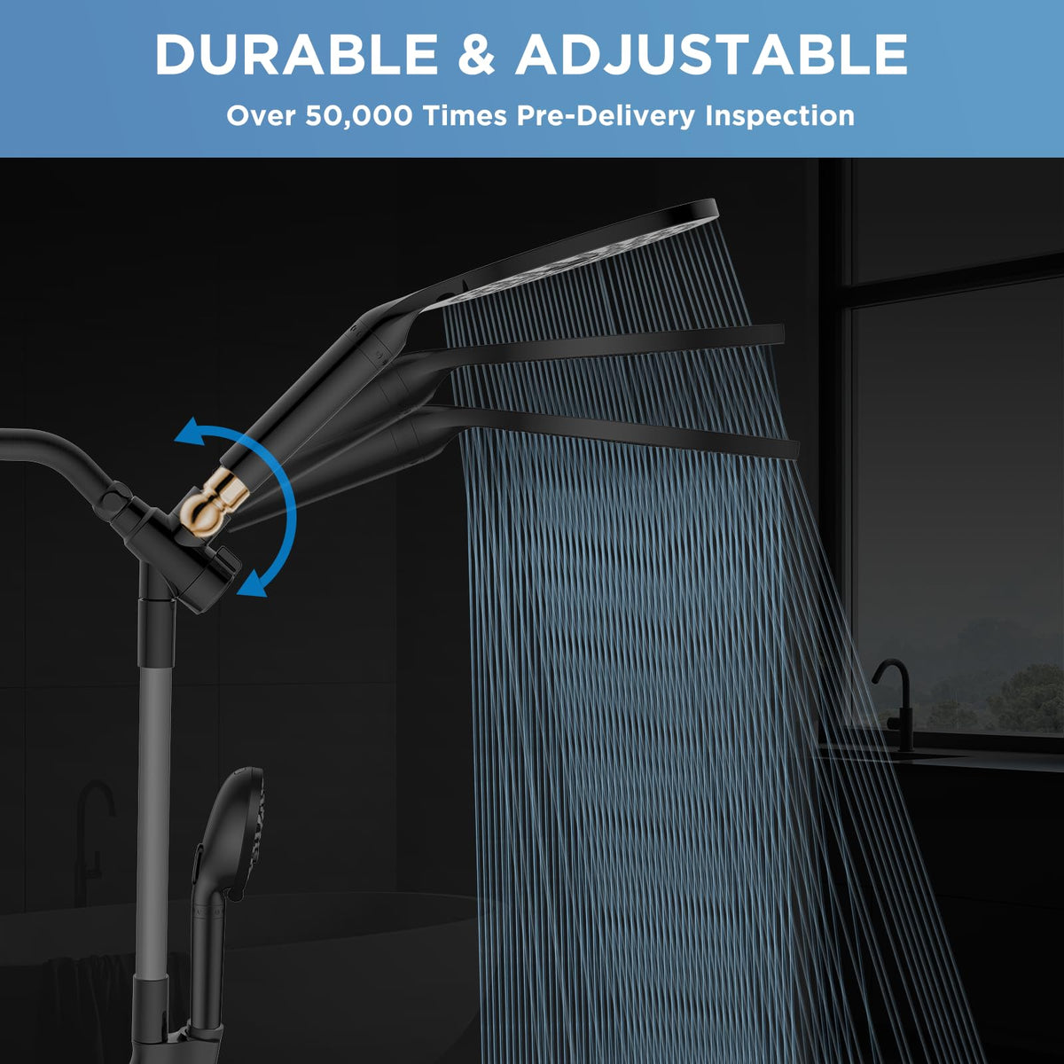 MakeFit handheld shower head provides a high-pressure stream for quick, refreshing rinses.