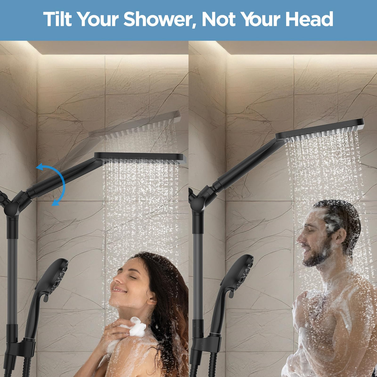 MakeFit handheld showerhead with 10 modes for personalized cleansing.