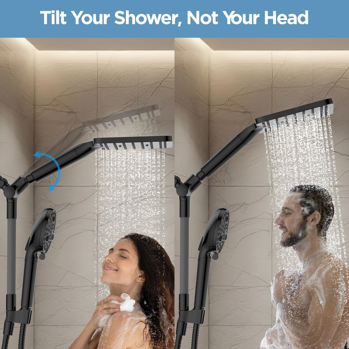 MakeFit handheld showerhead with 10 modes for versatile, personalized spraying.
