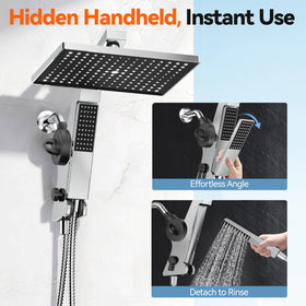 MakeFit hidden detachable wand blends into the shower arm for a clean, minimalist bathroom look.