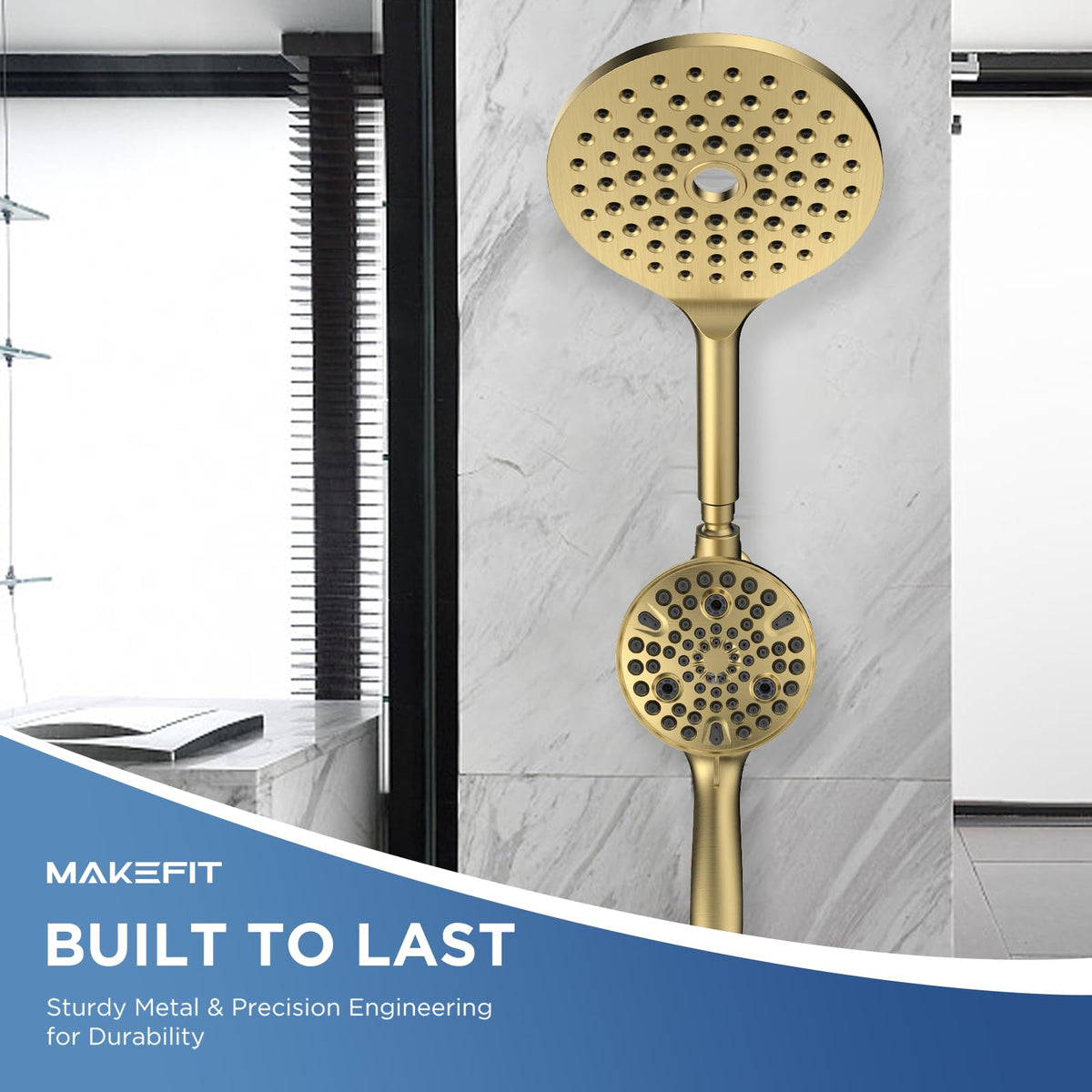 MakeFit 59 inch hose enables flexible hands-free showering and reach.