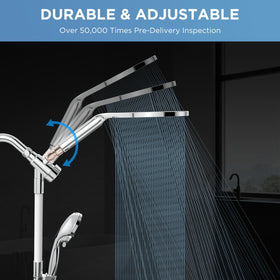 MakeFit rain shower head close-up highlighting strong water pressure