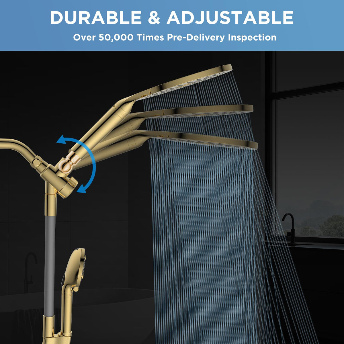 MakeFit rainfall shower head in action with smooth water flow and broad coverage.