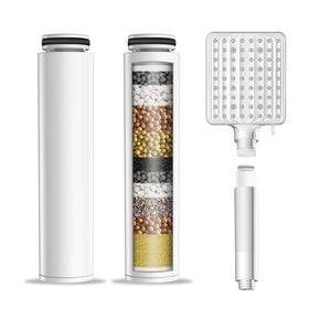 MakeFit shower head filter 2-pack package front for cleaner water and easy replacement.