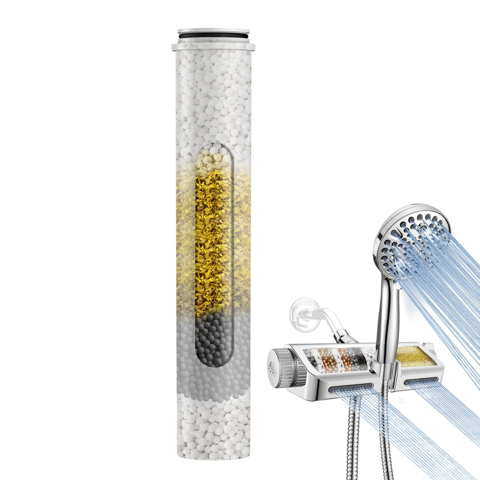 MakeFit shower head filter with KDF-55 media for cleaner water.