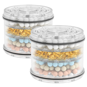 MakeFit shower head filter replacement cartridge front view with crystal-clear housing for quick inspection.
