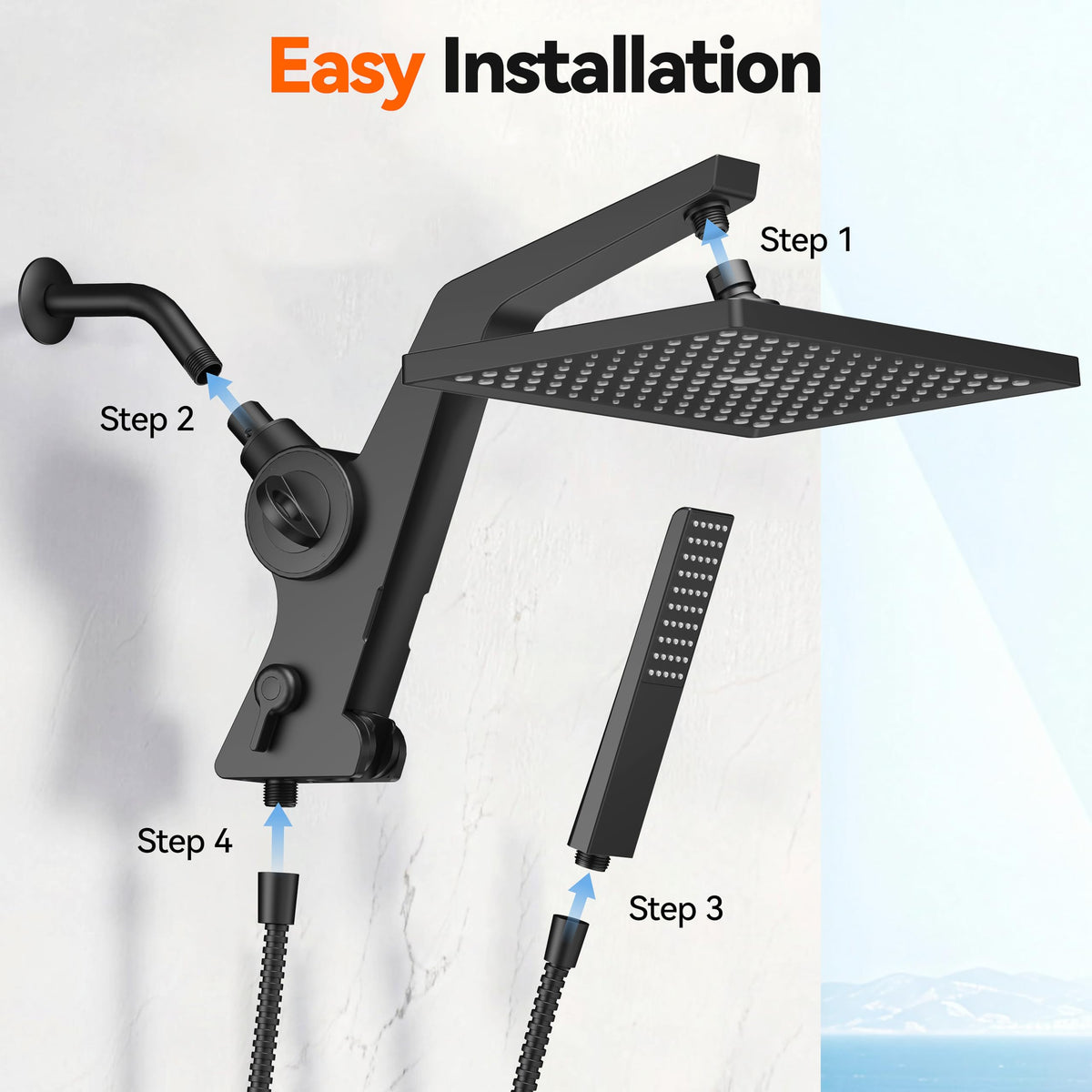 MakeFit tool-free installation fits standard G1/2 arms for quick setup