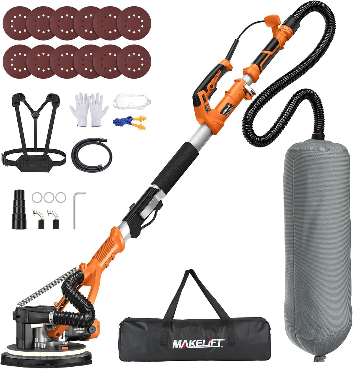 MAKELIFT drywall sander with vacuum dust collector keeps the workspace cleaner during finishing