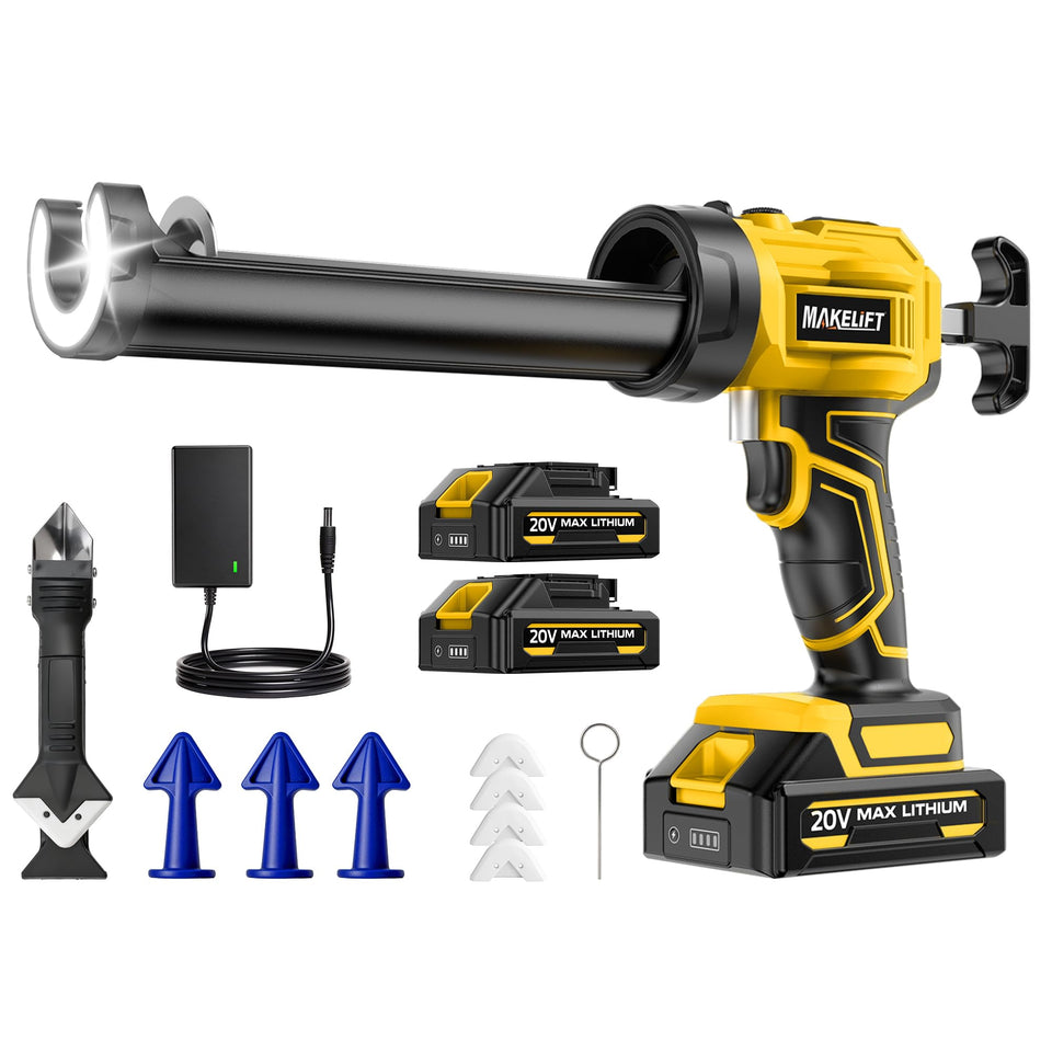 MAKELIFT electric caulk gun applying even sealant on window frame.