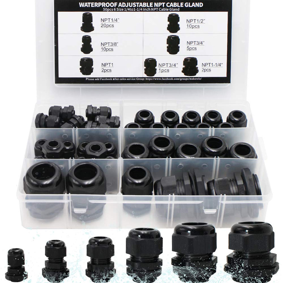 MAKERELE cord grip 1/4 inch NPT gland seals outdoors reliably.