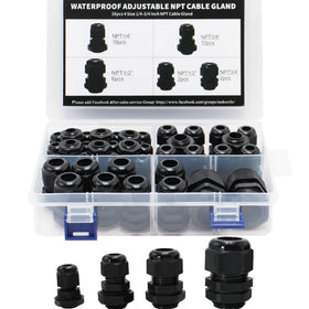 MAKERELE NPT cable glands kit laid out for 1/4 inch cables, outdoor-ready.