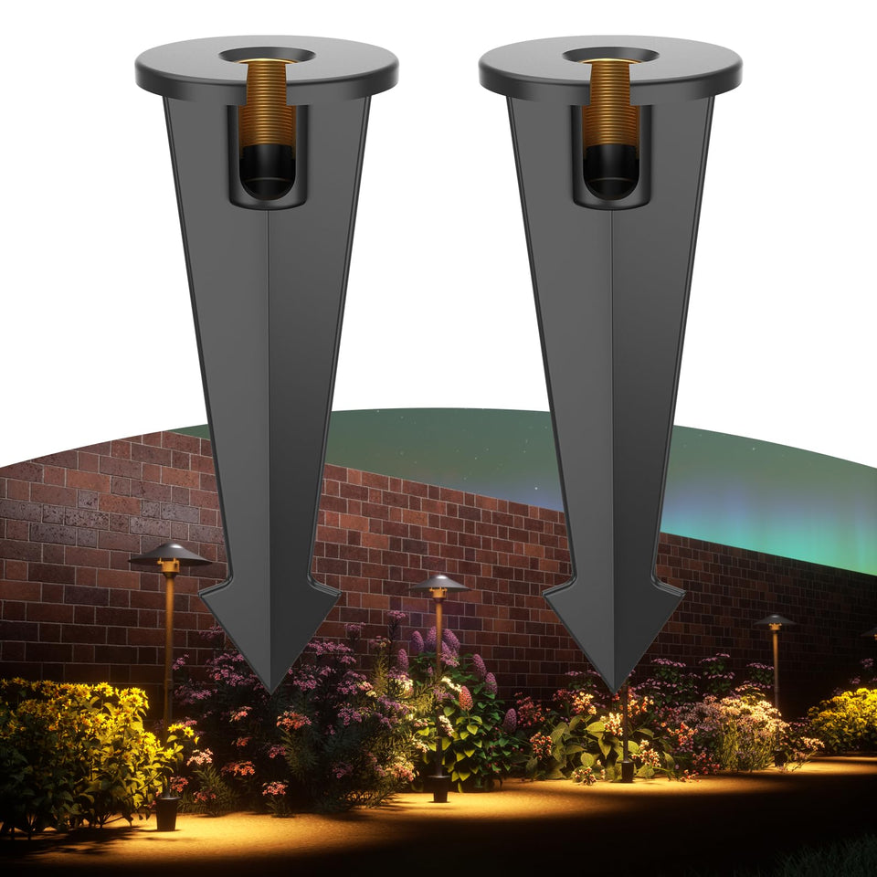 Makergroup landscape light stake with brass half-NPT thread for durable pathway lighting.