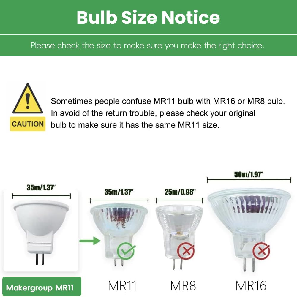 Makergroup MR11 LED bulb GU4.0 base fits 35mm fixtures for easy swaps
