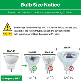 Makergroup MR11 LED bulb GU4.0 base fits 35mm fixtures for easy swaps